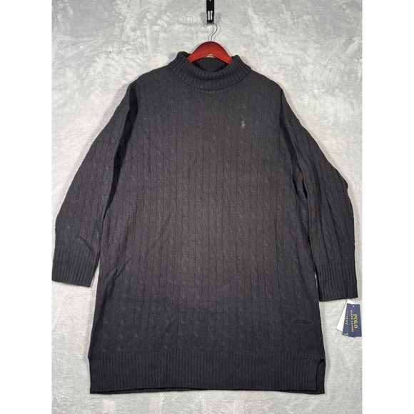 Polo Ralph Lauren Sweater Dress Womens 2XL Wool‎ Cashmere Turtleneck Cable Knit - Picture 1 of 11